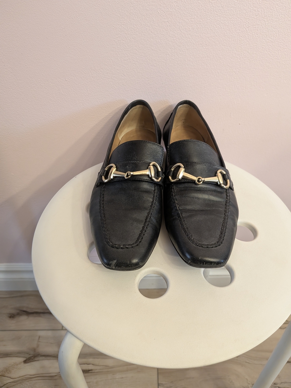 Bruno Magli Black Leather Loafers with Gold Horse-Bit - Size 37 1/2